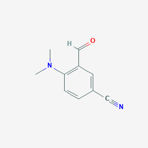 molecular formula C10H10N2O B1380988 4-(Dimethylamino)-3-formylbenzonitrile CAS No. 1289200-50-5
