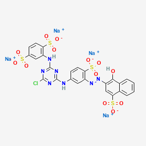 molecular formula C25H14ClN7Na4O13S4 B13810198 Tetrasodium 2-[[4-chloro-6-[[3-[(1-hydroxy-4-sulphonato-2-naphthyl)azo]-4-sulphonatophenyl]amino]-1,3,5-triazin-2-yl]amino]benzene-1,4-disulphonate CAS No. 70210-18-3