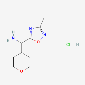 molecular formula C9H16ClN3O2 B1381061 (3-Methyl-1,2,4-oxadiazol-5-yl)(oxan-4-yl)methanamine hydrochloride CAS No. 1798767-40-4