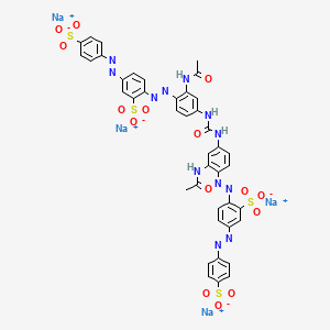 molecular formula C41H30N12Na4O15S4 B13810647 Tetrasodium 2,2'-((carbonyldiimino)bis((2-acetamido-4,1-phenylene)azo))bis(5-((4-sulphonatophenyl)azo)benzenesulphonate) CAS No. 83249-55-2