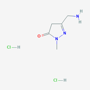 molecular formula C5H11Cl2N3O B1381074 3-(aminomethyl)-1-methyl-4,5-dihydro-1H-pyrazol-5-one dihydrochloride CAS No. 1803610-48-1