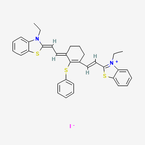 molecular formula C34H33IN2S3 B13811030 3-Ethyl-2-((E)-2-[3-((E)-2-[3-ethyl-1,3-benzothiazol-2(3H)-ylidene]ethylidene)-2-(phenylsulfanyl)-1-cyclohexen-1-YL]ethenyl)-1,3-benzothiazol-3-ium iodide 