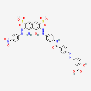 molecular formula C36H25N9O13S2 B13811258 5-[[4-[[[4-[[8-Amino-1-hydroxy-7-[(4-nitrophenyl)azo]-3,6-disulpho-2-naphthyl]azo]phenyl]amino]carbonyl]phenyl]azo]salicylic acid CAS No. 56918-93-5
