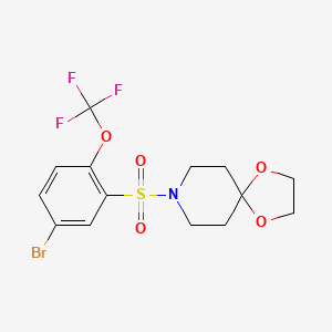 molecular formula C14H15BrF3NO5S B1381138 8-((5-Bromo-2-(trifluoromethoxy)phenyl)sulfonyl)-1,4-dioxa-8-azaspiro[4.5]decane CAS No. 1704065-50-8