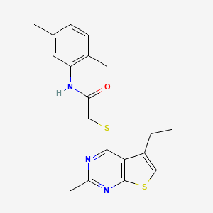 molecular formula C20H23N3OS2 B13812206 Acetamide,N-(2,5-dimethylphenyl)-2-[(5-ethyl-2,6-dimethylthieno[2,3-D]pyrimidin-4-YL)thio]- 