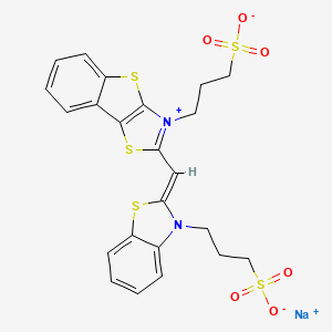molecular formula C23H21N2NaO6S5 B13812225 Sodium 3-(2-([3-(3-sulfonatopropyl)-1,3-benzothiazol-2(3H)-ylidene]methyl)[1]benzothieno[2,3-D][1,3]thiazol-3-ium-3-YL)-1-propanesulfonate 