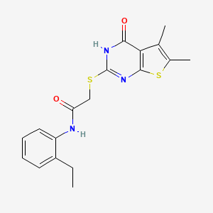 molecular formula C18H19N3O2S2 B13812359 Acetamide,2-[(1,4-dihydro-5,6-dimethyl-4-oxothieno[2,3-D]pyrimidin-2-YL)thio]-N-(2-ethylphenyl)- 