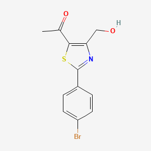 molecular formula C12H10BrNO2S B13812582 Ethanone, 1-[2-(4-bromophenyl)-4-(hydroxymethyl)-5-thiazolyl]- CAS No. 67387-05-7