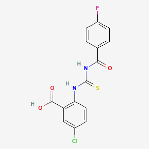 molecular formula C15H10ClFN2O3S B13812751 5-Chloro-2-[[[(4-fluorobenzoyl)amino]thioxomethyl]amino]-benzoic acid 