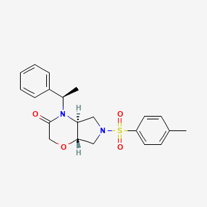 molecular formula C21H24N2O4S B1381306 (4aS,7aS)-4-((R)-1-phenylethyl)-6-tosylhexahydropyrrolo[3,4-b][1,4]oxazin-3(2H)-one CAS No. 1159908-20-9