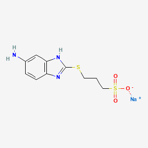 molecular formula C10H12N3NaO3S2 B13813239 1-Propanesulfonic acid, 3-[(5-amino-1H-benzimidazol-2-yl)thio]-, monosodium salt CAS No. 68201-78-5