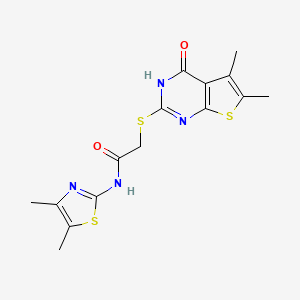 molecular formula C15H16N4O2S3 B13813241 2-[(5,6-dimethyl-4-oxo-3H-thieno[2,3-d]pyrimidin-2-yl)sulfanyl]-N-(4,5-dimethyl-1,3-thiazol-2-yl)acetamide 