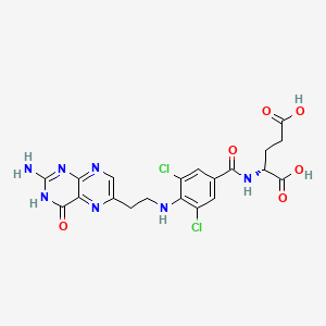 molecular formula C20H19Cl2N7O6 B13813536 D-Glutamic acid, N-(4-((2-(2-amino-1,4-dihydro-4-oxo-6-pteridinyl)ethyl)amino)-3,5-dichlorobenzoyl)- CAS No. 51865-65-7
