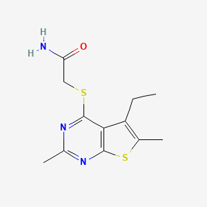 molecular formula C12H15N3OS2 B13813600 Acetamide,2-[(5-ethyl-2,6-dimethylthieno[2,3-D]pyrimidin-4-YL)thio]- 