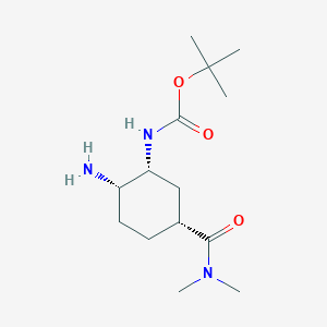 molecular formula C14H27N3O3 B1381380 tert-Butyl ((1R,2S,5R)-2-amino-5-(dimethylcarbamoyl)cyclohexyl)carbamate CAS No. 2081883-57-8