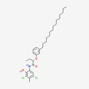 molecular formula C32H47Cl2NO3 B13813886 N-(3,5-Dichloro-2-hydroxy-4-methylphenyl)-2-(3-pentadecylphenoxy)butanamide CAS No. 56339-92-5
