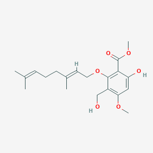 molecular formula C20H28O6 B13814115 methyl 2-[(2E)-3,7-dimethylocta-2,6-dienoxy]-6-hydroxy-3-(hydroxymethyl)-4-methoxybenzoate 