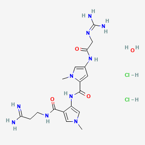 molecular formula C18H30Cl2N10O4 B13814401 N-[4-[(3-amino-3-iminopropyl)carbamoyl]-1-methylpyrrol-3-yl]-4-[[2-(diaminomethylideneamino)acetyl]amino]-1-methylpyrrole-2-carboxamide;hydrate;dihydrochloride 