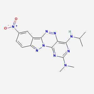 molecular formula C16H17N9O2 B13815070 4-N,4-N-dimethyl-13-nitro-6-N-propan-2-yl-1,3,5,8,9,17-hexazatetracyclo[8.7.0.02,7.011,16]heptadeca-2,4,6,8,10,12,14,16-octaene-4,6-diamine CAS No. 38432-19-8