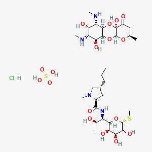 molecular formula C32H61ClN4O17S2 B13815355 D-Erthro-alpha-D-galacto-octopyranoside,methyl 6,8-dideoxy-6-(((1-methyl-4-propyl-2-pyrrolidinyl)carbonyl)amino)-1-thio-,monohydrochloride,(2s-trans)-,mixt. with(2r-(2alpha,4abeta,5abeta,6beta,7b 