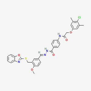 molecular formula C33H29ClN4O5S B13815561 N-[(E)-[3-(1,3-benzoxazol-2-ylsulfanylmethyl)-4-methoxyphenyl]methylideneamino]-4-[[2-(4-chloro-3,5-dimethylphenoxy)acetyl]amino]benzamide 