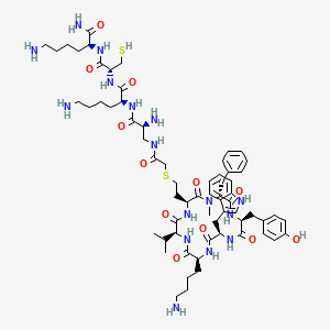 molecular formula C65H96N16O12S2 B13815644 Cyclo(l-homocysteinyl-N-methyl-L-phenylalanyl-L-tyrosyl-D-tryptophyl-L-Lysyl-L-valyl),(1(R)1')-thioether with3-[(2-mercaptoacetyl)amino]-L-alanyl-L-Lysyl-l-cysteinyl-l-lysinamide 