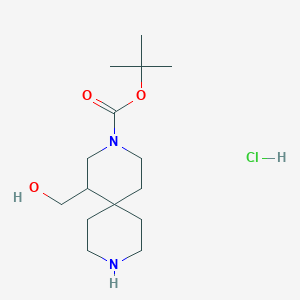 molecular formula C15H29ClN2O3 B1381589 tert-Butyl 1-(hydroxymethyl)-3,9-diazaspiro[5.5]undecane-3-carboxylate hydrochloride CAS No. 1823562-19-1