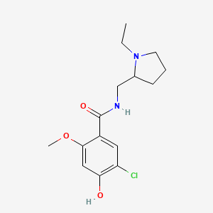 molecular formula C15H21ClN2O3 B13816188 o-Anisamide, 5-chloro-N-((1-ethyl-2-pyrrolidinyl)methyl)-4-hydroxy-, (-)- CAS No. 28626-34-8