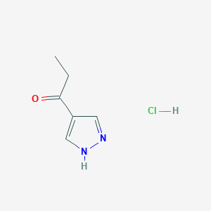 molecular formula C6H9ClN2O B1381630 1-(1H-pyrazol-4-yl)propan-1-one hydrochloride CAS No. 1803601-29-7