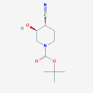 molecular formula C11H18N2O3 B1381785 1-piperidinecarboxylic acid, 4-cyano-3-hydroxy-, 1,1-dimethylethyl ester, trans- CAS No. 188879-53-0
