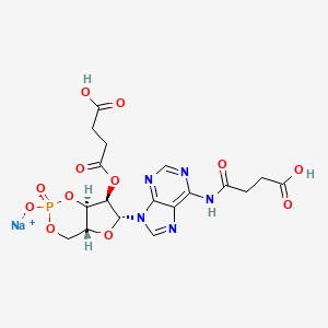 molecular formula C18H19N5NaO12P B13818134 sodium;4-[[9-[(4aR,6R,7R,7aR)-7-(3-carboxypropanoyloxy)-2-oxido-2-oxo-4a,6,7,7a-tetrahydro-4H-furo[3,2-d][1,3,2]dioxaphosphinin-6-yl]purin-6-yl]amino]-4-oxobutanoic acid 