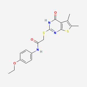 molecular formula C18H19N3O3S2 B13818189 Acetamide,2-[(1,4-dihydro-5,6-dimethyl-4-oxothieno[2,3-D]pyrimidin-2-YL)thio]-N-(4-ethoxyphenyl)- 