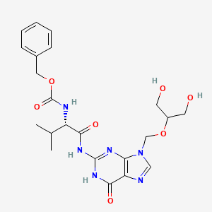 molecular formula C22H28N6O7 B13818225 benzyl N-[(2S)-1-[[9-(1,3-dihydroxypropan-2-yloxymethyl)-6-oxo-1H-purin-2-yl]amino]-3-methyl-1-oxobutan-2-yl]carbamate 