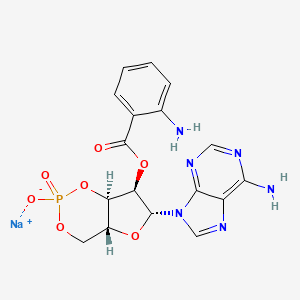 molecular formula C17H16N6NaO7P B13818272 sodium;[(4aR,6R,7R,7aR)-6-(6-aminopurin-9-yl)-2-oxido-2-oxo-4a,6,7,7a-tetrahydro-4H-furo[3,2-d][1,3,2]dioxaphosphinin-7-yl] 2-aminobenzoate 