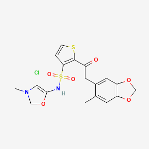 molecular formula C18H17ClN2O6S2 B13821173 N-(4-Chloro-3-methyl-oxazol-5-YL)-2-[2-(6-methylbenzo[1,3]dioxol-5-YL)acetyl]thiophene-3-sulfonamide 