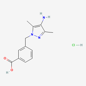 molecular formula C13H16ClN3O2 B1382126 3-[(4-Amino-3,5-dimethyl-1H-pyrazol-1-yl)methyl]benzoic acid hydrochloride CAS No. 1431963-49-3