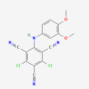 molecular formula C17H10Cl2N4O2 B13821628 1,3,5-Benzenetricarbonitrile, 4,6-dichloro-2-(3,4-dimethoxyanilino)- CAS No. 35727-98-1