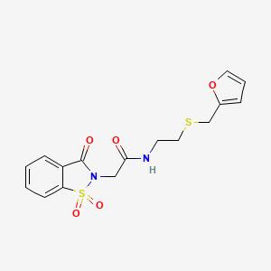 molecular formula C16H16N2O5S2 B13822110 N-[2-(furan-2-ylmethylsulfanyl)ethyl]-2-(1,1,3-trioxo-1,2-benzothiazol-2-yl)acetamide 