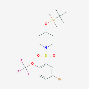 molecular formula C18H27BrF3NO4SSi B1382257 1-((5-Bromo-2-(trifluoromethoxy)phenyl)sulfonyl)-4-((tert-butyldimethylsilyl)oxy)piperidine CAS No. 1704065-48-4