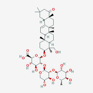molecular formula C47H74O17 B138226 (2S,3S,4S,5R,6R)-6-[[(3S,4S,4aR,6aR,6bS,8aR,12aS,14aR,14bR)-4-(hydroxymethyl)-4,6a,6b,8a,11,11,14b-heptamethyl-9-oxo-2,3,4a,5,6,7,8,10,12,12a,14,14a-dodecahydro-1H-picen-3-yl]oxy]-5-[(2S,3R,4S,5R)-4,5-dihydroxy-3-[(2S,3R,4R,5R,6S)-3,4,5-trihydroxy-6-methyloxan-2-yl]oxyoxan-2-yl]oxy-3,4-dihydroxyoxane-2-carboxylic acid CAS No. 136033-54-0