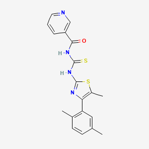 molecular formula C19H18N4OS2 B13822624 N-{[4-(2,5-dimethylphenyl)-5-methyl-1,3-thiazol-2-yl]carbamothioyl}pyridine-3-carboxamide 