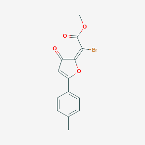molecular formula C14H11BrO4 B138240 Acetic acid, bromo(5-(4-methylphenyl)-3-oxo-2(3H)-furanylidene)-, methyl ester, (Z)- CAS No. 149281-64-1