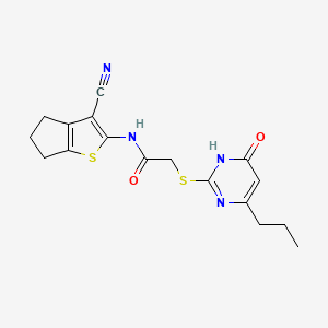 molecular formula C17H18N4O2S2 B13824434 N-(3-cyano-5,6-dihydro-4H-cyclopenta[b]thiophen-2-yl)-2-[(4-oxo-6-propyl-1H-pyrimidin-2-yl)sulfanyl]acetamide 