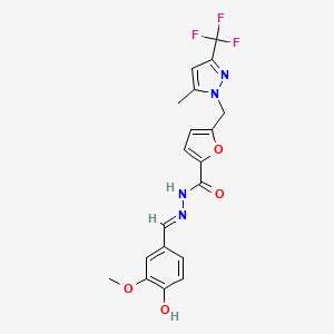 molecular formula C19H17F3N4O4 B13824467 N'-[(E)-(4-hydroxy-3-methoxyphenyl)methylidene]-5-{[5-methyl-3-(trifluoromethyl)-1H-pyrazol-1-yl]methyl}furan-2-carbohydrazide 