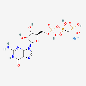 molecular formula C11H17N5NaO13P3 B13826279 sodium;[[[(2R,3S,4R,5R)-5-(2-amino-6-oxo-1H-purin-9-yl)-3,4-dihydroxyoxolan-2-yl]methoxy-hydroxyphosphoryl]oxy-hydroxyphosphoryl]methyl-hydroxyphosphinate 