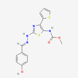 molecular formula C16H14N4O3S2 B13826693 methyl {2-[(2E)-2-(4-hydroxybenzylidene)hydrazinyl]-4-(thiophen-2-yl)-1,3-thiazol-5-yl}carbamate 