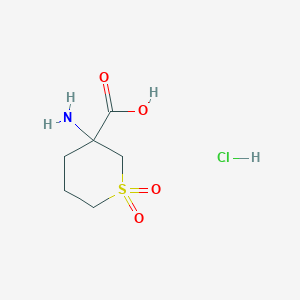 molecular formula C6H12ClNO4S B1382681 3-Amino-1,1-dioxo-1lambda6-thiane-3-carboxylic acid hydrochloride CAS No. 1803561-91-2