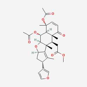 molecular formula C30H36O9 B13827003 methyl 2-[(1R,2R,3S,4R,8R,9S,10R,13R,15R)-2,4-diacetyloxy-13-(furan-3-yl)-4,8,10,12-tetramethyl-7-oxo-16-oxatetracyclo[8.6.0.03,8.011,15]hexadeca-5,11-dien-9-yl]acetate 