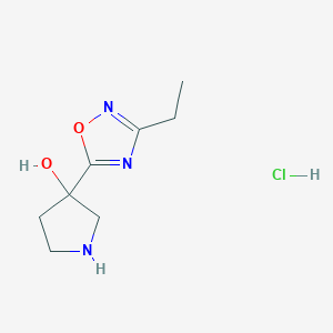molecular formula C8H14ClN3O2 B1382739 3-(3-Ethyl-1,2,4-oxadiazol-5-yl)pyrrolidin-3-ol hydrochloride CAS No. 1803606-50-9