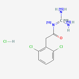 molecular formula C9H10Cl3N3O B13828534 N-[bis(15N)(azanyl)(113C)methylidene]-2-(2,6-dichlorophenyl)acetamide;hydrochloride 